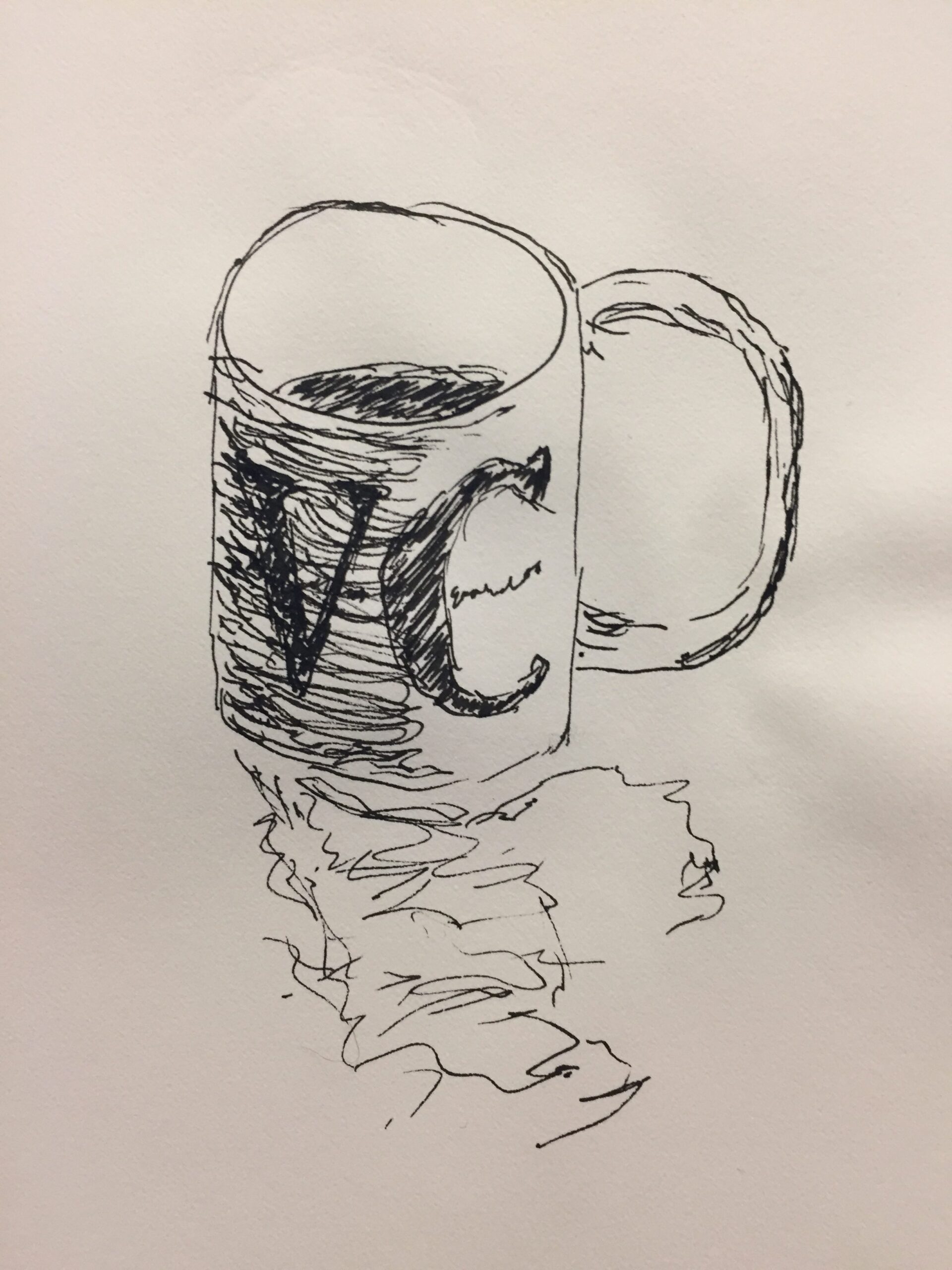 sketch: Vancouver coffee mug, pen and ink